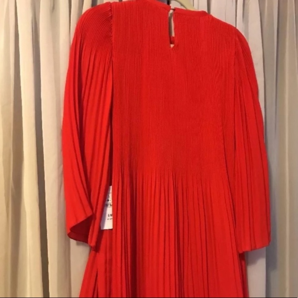 Zara Red Pleated Long-Sleeve Mini Dress - Picture 6 of 8
